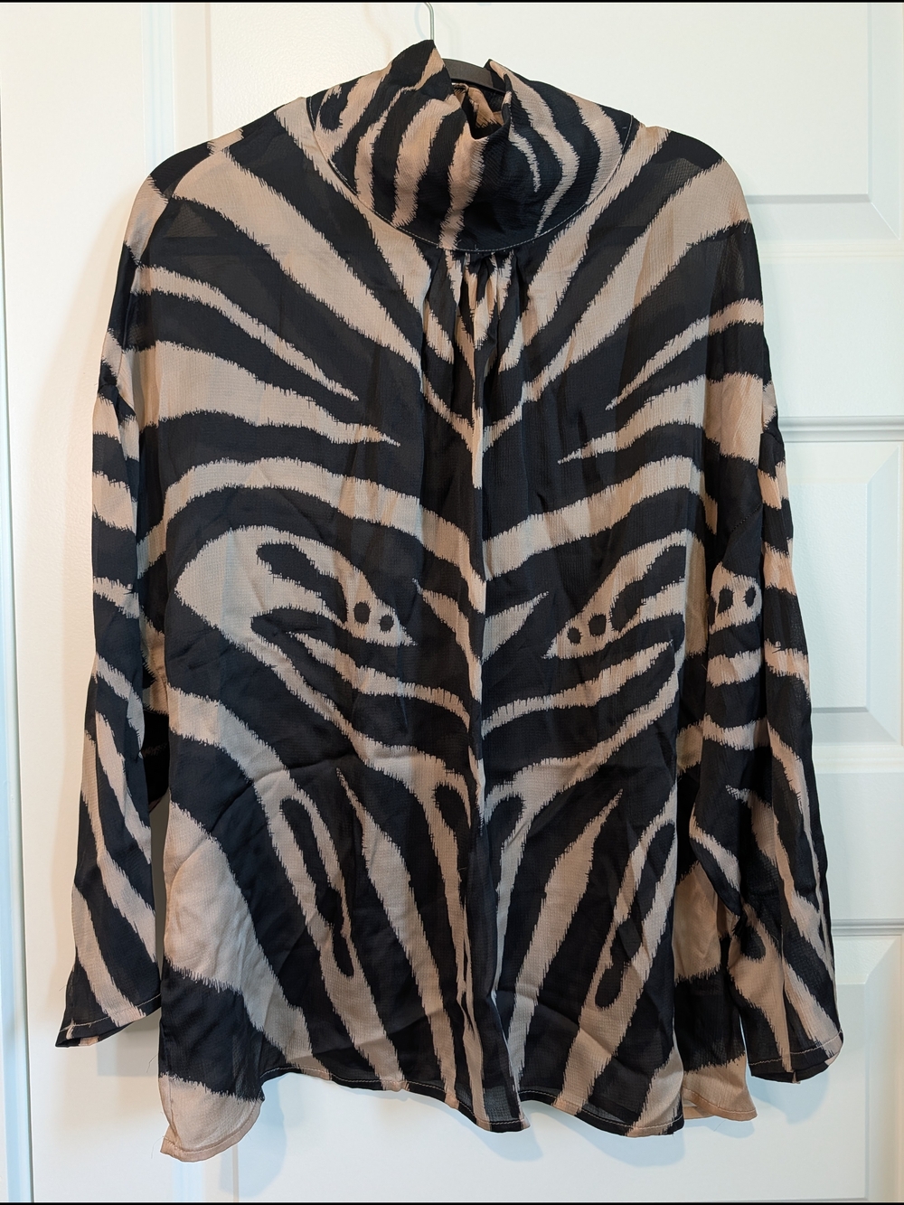 New York & Company Black and Taupe Zebra Blouse